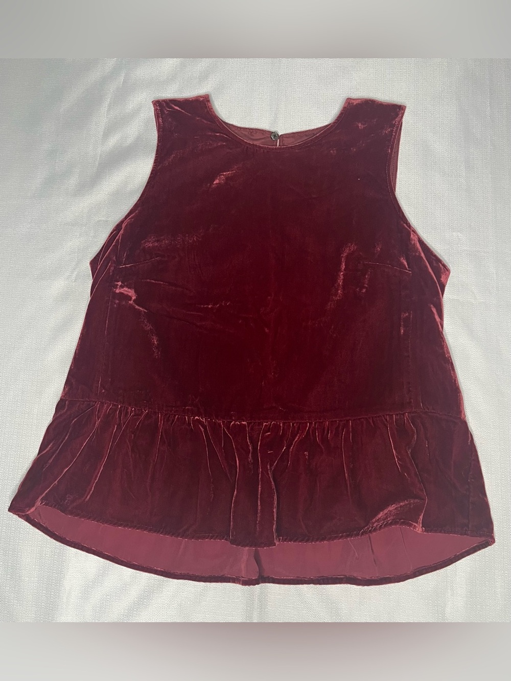 J. Crew Burgundy Red Velvet Peplum Top Ruffle Hem Dark Feminine 90s Holiday Luxe